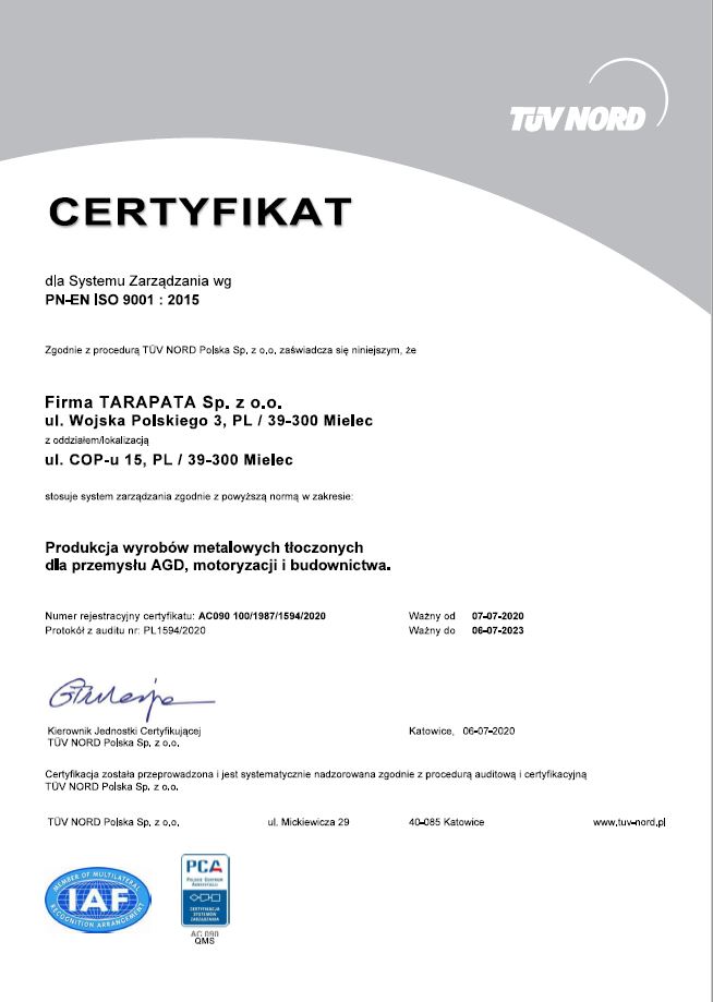 Certyfikat ISO 9001 2015